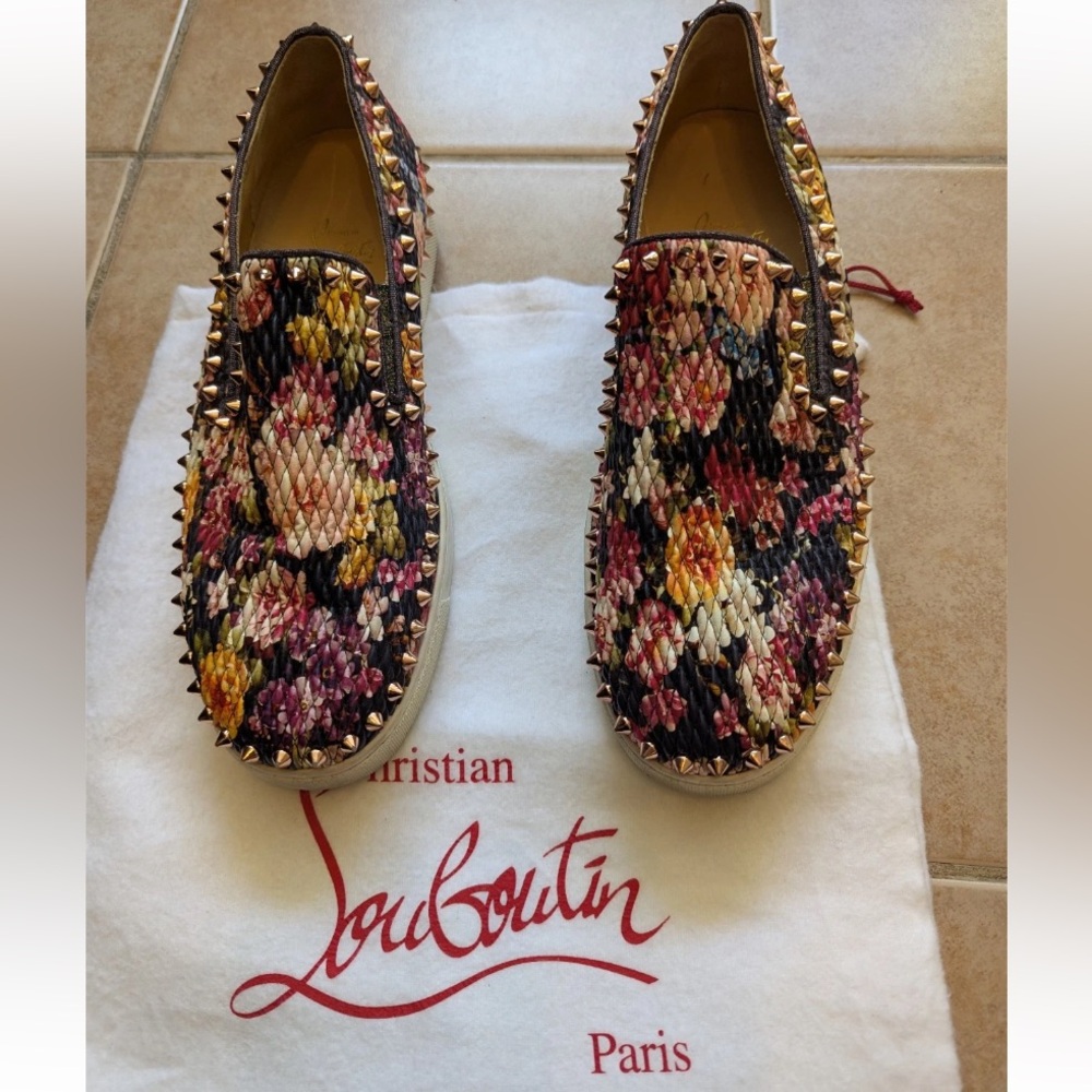 Christian Louboutin PIK BOAT Quilted Floral Tissu Spike  Sneakers